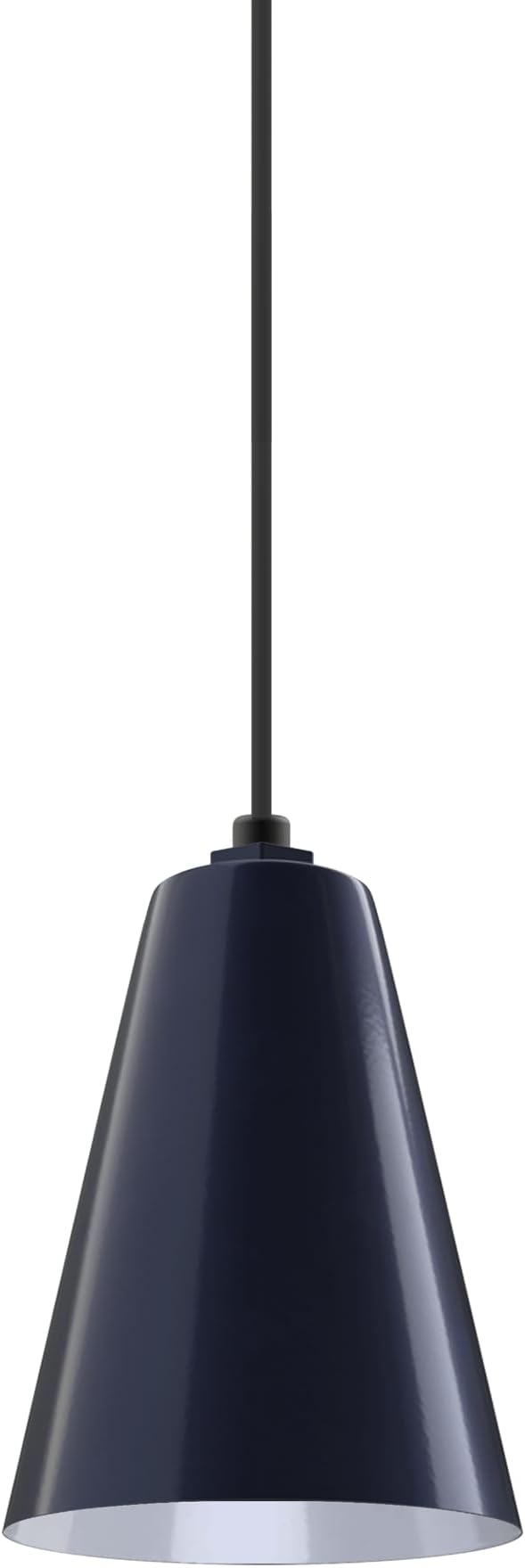 Steel Lighting Co. Laurel Pendant Light | Ceiling Mounted | 8.5 inch Cone Shade | Modern Contemporary Farmhouse Style Made in America | Black Cord | Navy Blue Exterior/White Interior