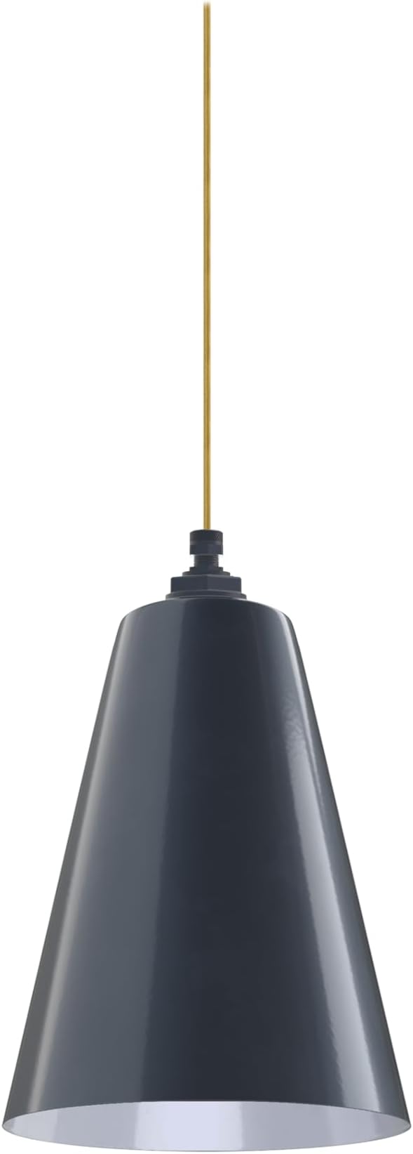 Steel Lighting Co. Laurel Pendant Light | Ceiling Mounted | 8.5 inch Cone Shade | Modern Contemporary Farmhouse Style Made in America | Gold Cloth Cord | Gray Blue Exterior/White Interior