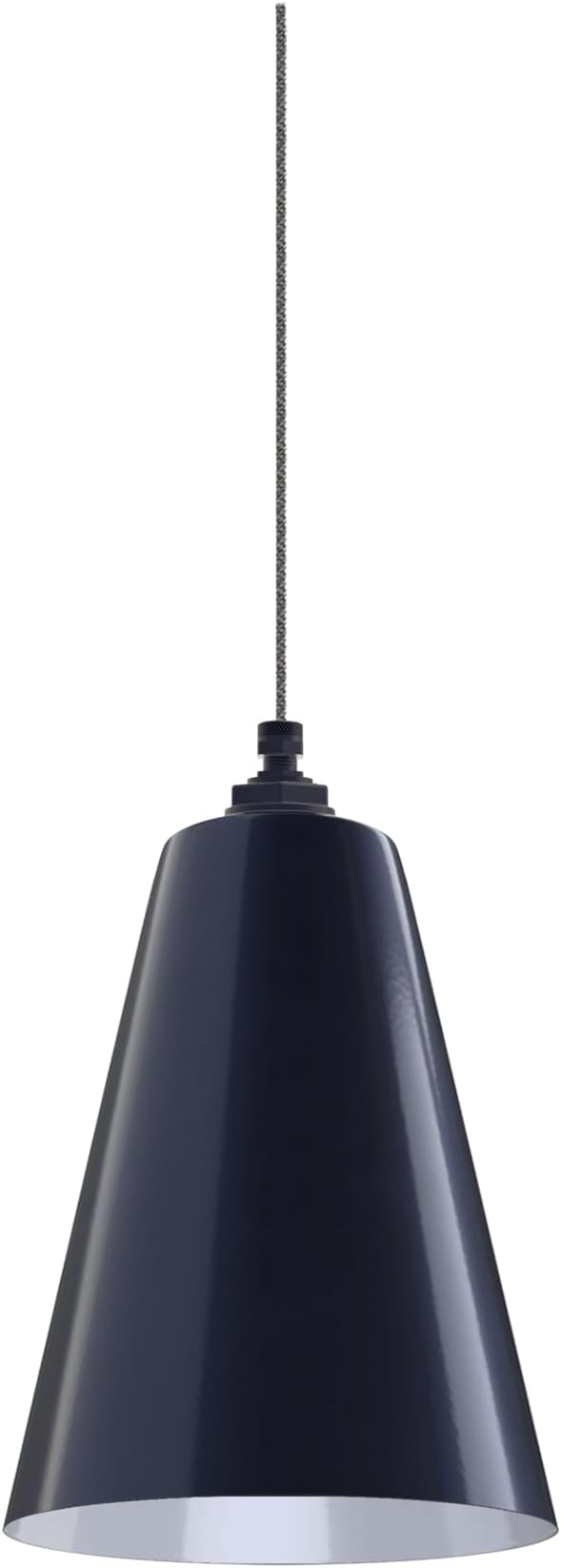 Steel Lighting Co. Laurel Pendant Light | Ceiling Mounted | 8.5 inch Cone Shade | Modern Contemporary Farmhouse Style Made in America | Gray Tweed Cloth Cord | Navy Blue Exterior/White Interior