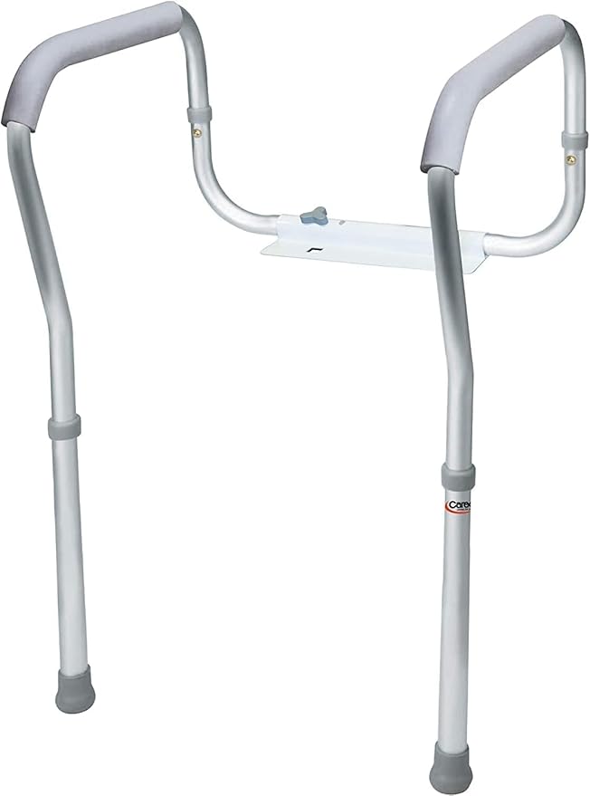 Carex Toilet Safety Rails, Adjustable and Detachable Toilet Safety Frame with Handles for Elderly, Handicap, or Disabled, Heavy-Duty Non-Slip Bathroom Grab Bar, with Padded Handles and Aluminum Frame