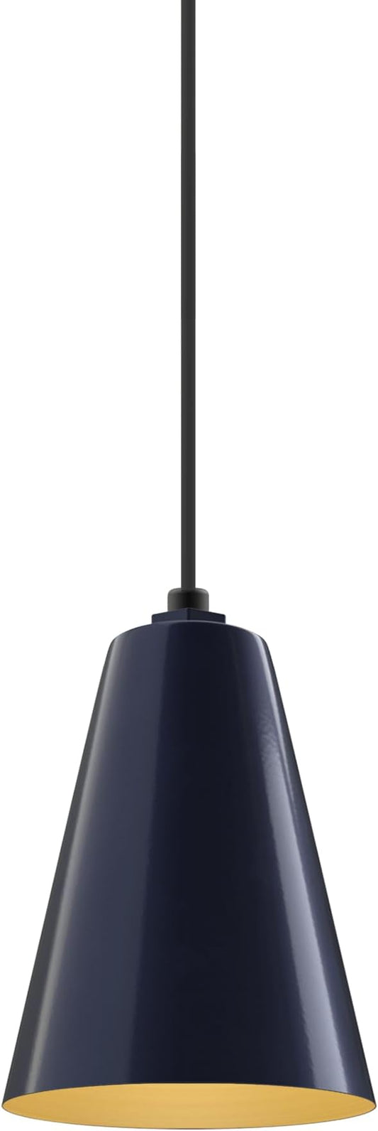 Steel Lighting Co. Laurel Pendant Light | Ceiling Mounted | 8.5 inch Cone Shade | Modern Contemporary Farmhouse Style Made in America | Black Cord | Navy Blue Exterior/Brass Interior