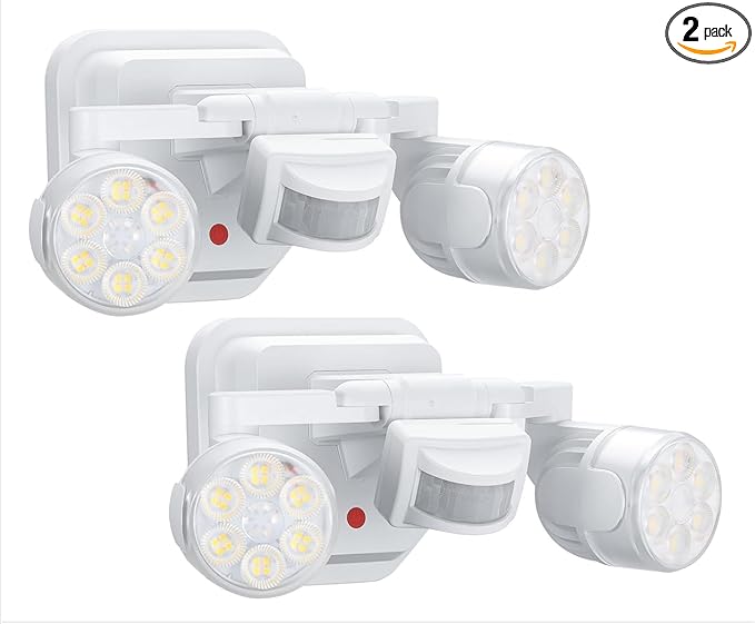 OREiN 2 Pack Motion Sensor Outdoor Lights, 450° Superwide Adjustment Dimmable Dusk to Dawn Flood Lights Outdoor, 5000K 12W=150W Outside LED Security Lights, IP65, White (Hardwired)