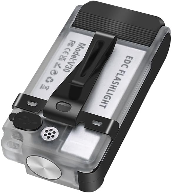 Vortex V30 EDC Flashlight Red UV Green Warm White Light Emergency Signals Fluorescent Powerful 900 Lumen Rechargeable Pocket LED Keychain Flashlight Magnetic end 180° Twistable Head 2-Direction Clip