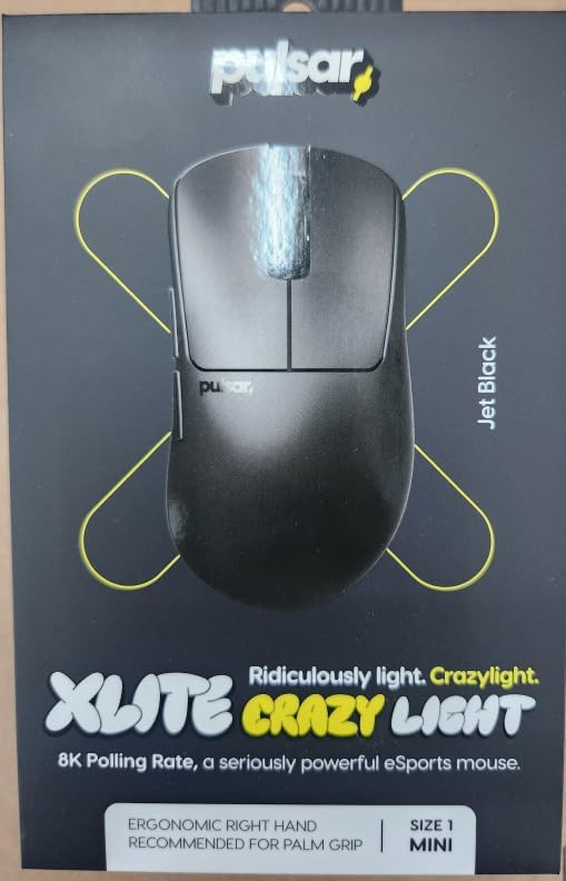 Pulsar Gaming Gears Xlite Crazylight Wireless Gaming Mouse, Ultra Lightweight 1.45 oz (41g), Optical Switch, 32000 DPI, 750 IPS, XS-1 Sensor, 8k Compatible (Jet Black)