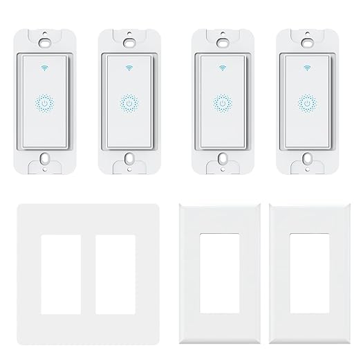 Smart Switch4 Pack, Double Smart Light Switch, Milfra in-Wall WiFi Smart Switch Compatible with Alexa and Google Home, No Hub Required, Neutral Wire Needed,2.4Ghz WiFi only. 4 Pack