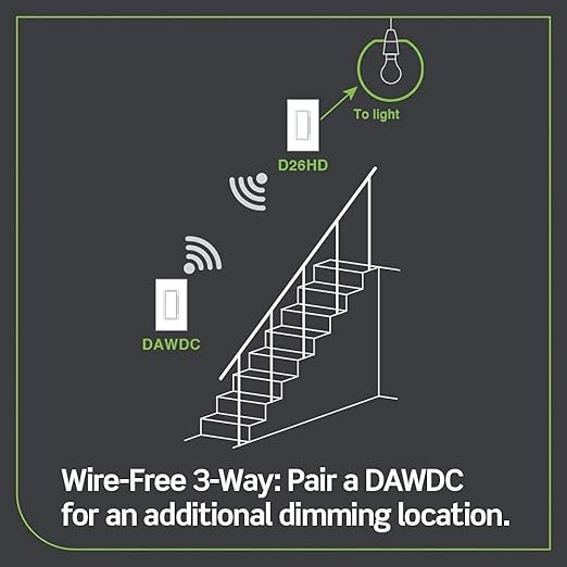 Leviton Decora Smart Dimmer Anywhere Companion, Add Wire-Free 3-Way/4-Way/5-Way On/Off/Dim/Bright Control to Decora Smart Wi-Fi 2nd Gen Dimmers, DAWDC-1RW, White