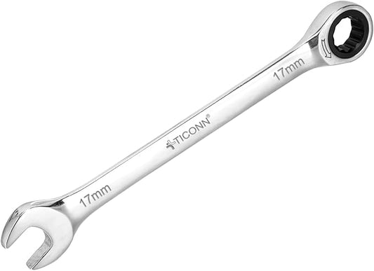 TICONN Ratcheting Wrench, Professional Slim Profile Mechanic Cr-V Ratchet Wrench 17mm (Metric)