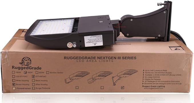 High Voltage 277-480V - 150 Watt LED NextGen III Parking Lot Lights - 21,000 Lumen - 5000K - ARM Mount - Brown - No Photocell