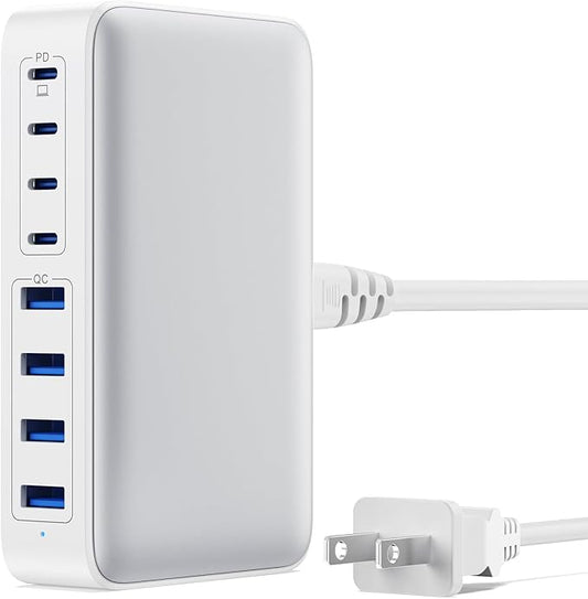 200W USB C Charger Block, GaN III 8-Port USB C Fast Charging Station PPS PD 65W Laptop Charger Adapter Compatible with MacBook Pro/Air,DELL,HP Surface,iPhone 16/15/Pro/14/13,Galaxy,Steam Deck-White