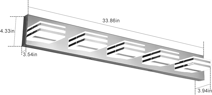 LED Vanity Lighting 30W Lights for Mirror 5 Light Bath Wall Lamps 34 Inch Bathroom Sink Lights over Vanity Modern Long Bath Lights Bars Chrome Wall Sconces Light for Bathroom Restroom 6000K