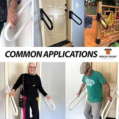 Hold Tight Handrails Steel Jamb-Mount Handrail - Heavy Duty Stair Railing for Decks, Porch, Mobile Homes, Short Stairway - Weatherproof & Non-Slip Powder Coated Finish - [Right Handed], [18"], [Black]