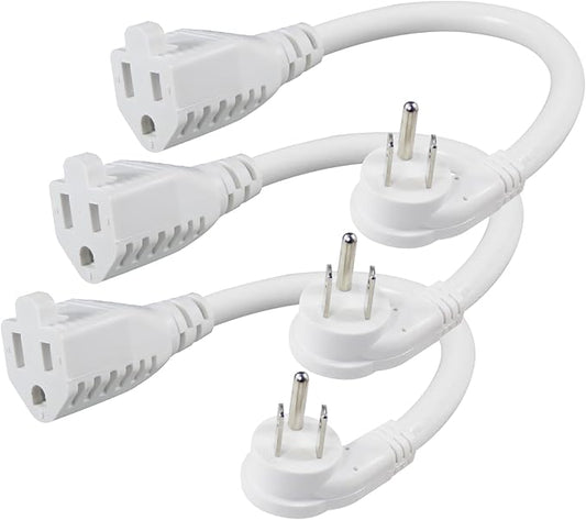 [3 Pack] Flat Wall Plug Short Power Extension Cord - 6inch Mini White Low Profile Flat Head Small Appliance Power Supply AC Cord, 1625W 16AWG Household 3 Prong Indoor Grounded Short Extension Cord
