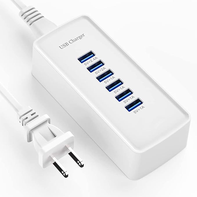 USB Fast Charger, 6-Port Portable Charging Station, Suitable for Various Devices, Compatible with iPhone, iPad, Samsung, Google, Xiaomi, Huawei and Other USB Charging Devices