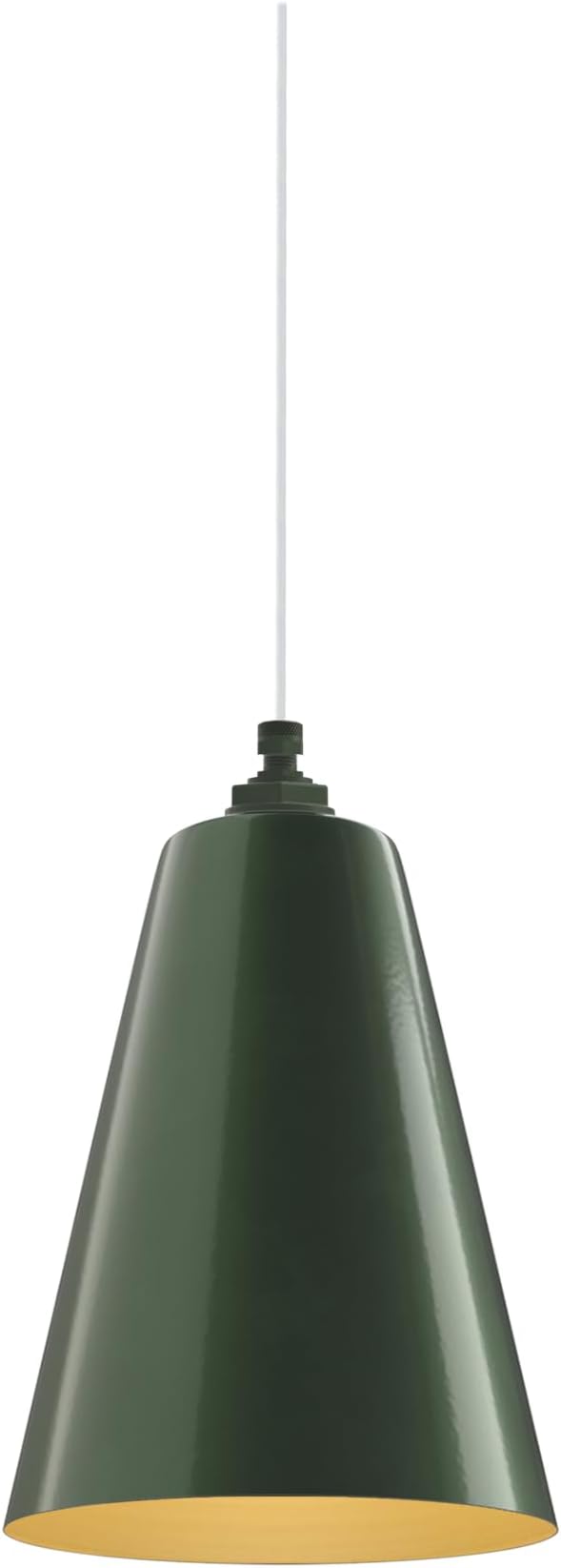 Steel Lighting Co. Laurel Pendant Light | Ceiling Mounted | 8.5 inch Cone Shade | Modern Contemporary Farmhouse Style Made in America | White Cloth Cord | Hunter Green Exterior/Brass Interior