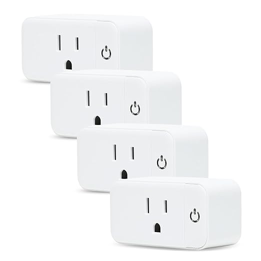 4 Pack Smart Home Wi-Fi Plugs - Alexa & Google Home Compatible, White, Toggle Switch, Automatic Operation