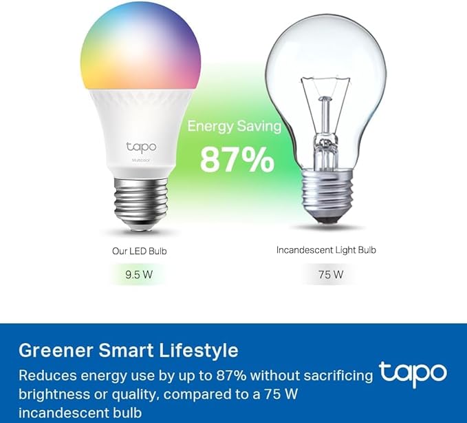 TP-Link Tapo Smart Light Bulbs, 1100 Lumens High Brightness(75W Equivalent), Matter-Certified, 16M Colors RGBW LED Bulb, Dimmable, CRI>90, Voice Control w/Siri, Alexa & Google Home, A19 E26 Tapo L535E
