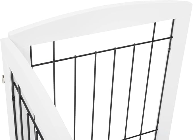 PAWLAND Dog Gate for The Doorways House Stairs Foldable Freestanding Indoor Pet Gate for Dogs Wooden Puppy Safety Fence 80" Wide 24" Height 4 Panels White