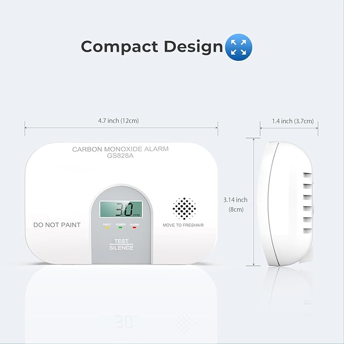 Siterwell Carbon Monoxide Detectors, 10 Year Product Life Portable Carbon Monoxide Detector with LCD Digital Display and Sound Warning, ETL Listed, Travel Carbon Monoxide Detector for Home, 2-Pack