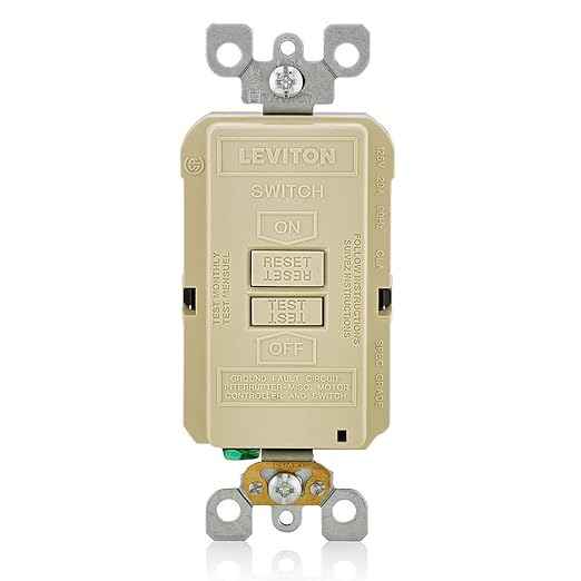 Leviton Blank Face GFCI, 20 Amp, Self Test, LED Indicator Light, Provides GFCI Protection Where an Outlet is not Needed, GFRBF-I, Ivory