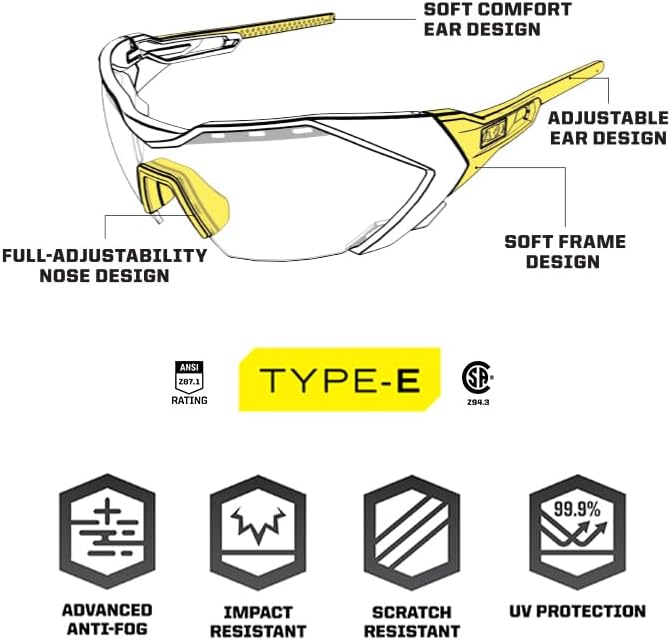 Mechanix Wear: Vision Type-E Safety Glasses with Advanced Anti Fog, Scratch Resistant, Grey Half Framed Protective Eyewear, Lightweight, Adjustable Arms and Nose, For Outdoor Use (Smoke Lens)