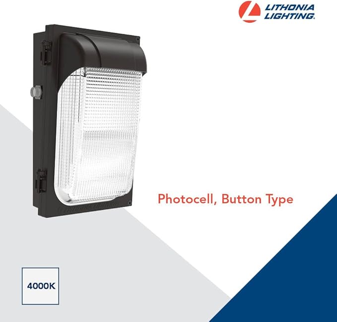 Lithonia Lighting 7.5" Mini LED Wall Pack Outdoor Light Fixture, Building Wall Light, Dusk to Dawn Sensor, 4000K Cool White, MVOLT 120-277V, IP65, Glass Lens, Bronze (TWX1 LED P2 40K MVOLT PE DDBTXD)