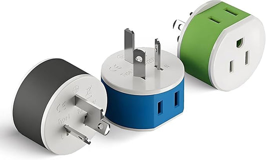 OREI Australia, New Zealand, China Power Plug Adapter with 2 USA Inputs - Travel 3 Pack - Type I (US-16) Safe Grounded Use with Cell Phones, Laptop, Camera Chargers, CPAP, and More