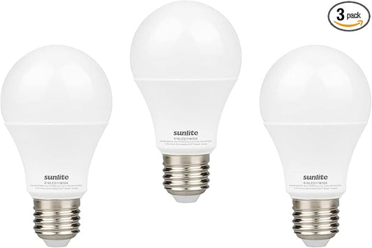 Sunlite LED A19 Light Bulb, Non-Dimmable 11 Watt (75W Equivalent), 1100 Lumens, Medium (E26) Base, UL Listed, 5000K Daylight, 3 Count