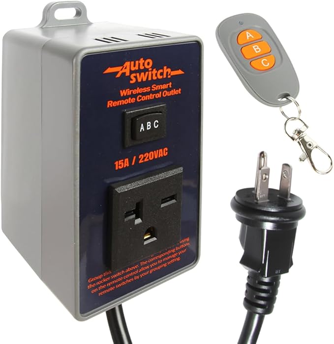 O'SKOOL Remote Control Wireless Electrical Outlet Switch, 433M Transmitter 220V Plug (Battery Included)