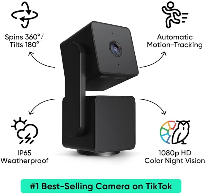 WYZE Cam Pan v3 Indoor/Outdoor IP65 1080P 360° Pan/Tilt/Zoom WiFi Smart Home Security Camera, Motion Tracking for Baby/Pet, Color Night Vision, Works with Alexa&Google Assistant, Free Expert Setup