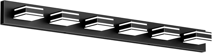 Ralbay 48inch Modern LED Vanity Light for Bathroom 6-Light Acrylic Modern LED Matte Black Bathroom Wall Vanity Lighting Fixtures Over Mirror