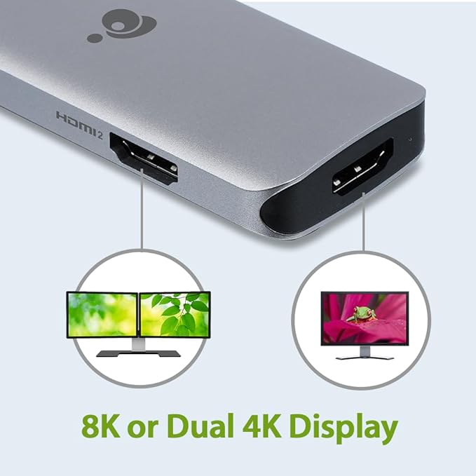 IOGEAR USB-C 6-in-1 Travel Dock 8K Single Monitor Nano Dock Pro Up to 4K in Dual Display Mode, Dual Monitors Thunderbolt 3 4 Compatible for Laptop GUD3C8K2P