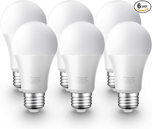 MASTERY MART Led Light Bulbs 10 Watt [60 Watt Equivalent], A19 - E26 Dimmable, 2700K Soft White, 800 Lumens, Medium Screw Base, Energy Star, UL Listed (Pack of 6)