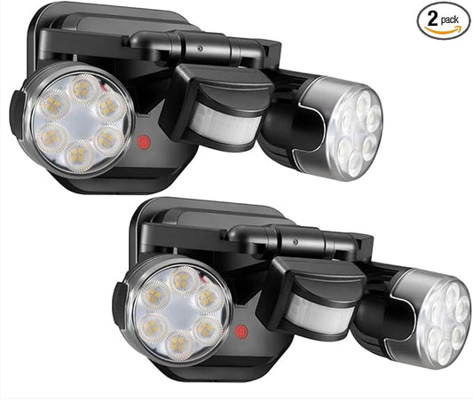 OREiN 2 Pack Motion Sensor Outdoor Lights, 450° Superwide Adjustment Dimmable Dusk to Dawn Flood Lights Outdoor, 5000K 12W=150W Outside LED Security Lights, IP65, Black (Hardwired)
