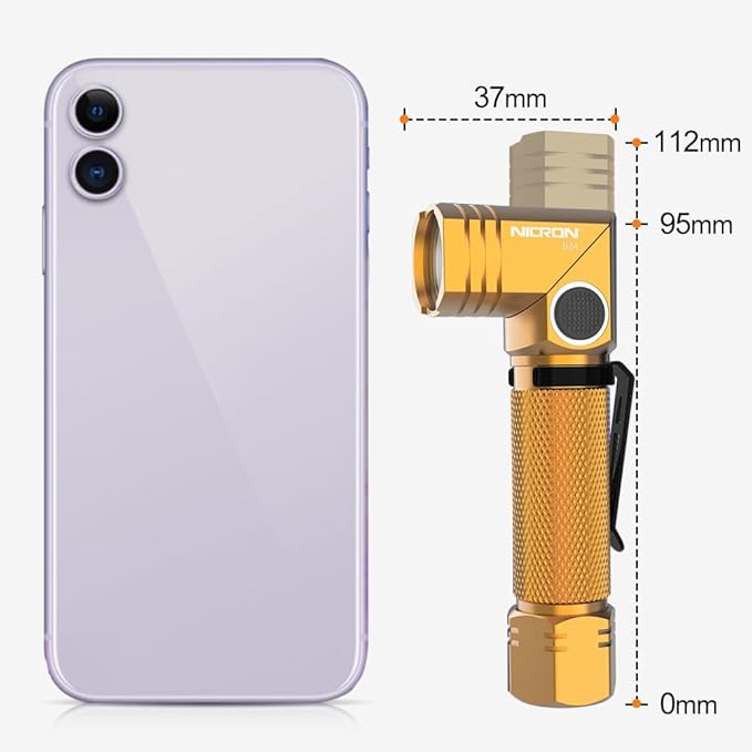 NICRON Flashlight, 700 Lumens 90 Degree Pocket Flashlight Rechargeable IP65 Waterproof 7 Modes for Camping, Outdoor, Hiking, Car Repairing, Gold