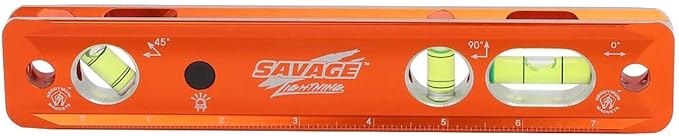 Swanson Tool Co TLL049M Savage Lightning Aluminum Torpedo Magnetic Illuminated Levels, 9", 3 Vials