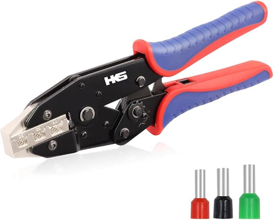 HKS Crimping Tool for Sleeves Ferrule Terminals & Pin Cord End- Ratcheting Wire Crimpers - AWG 3-1/0 (25-50mm²) - Ratchet Terminal Crimper - Electrical Crimping Tool