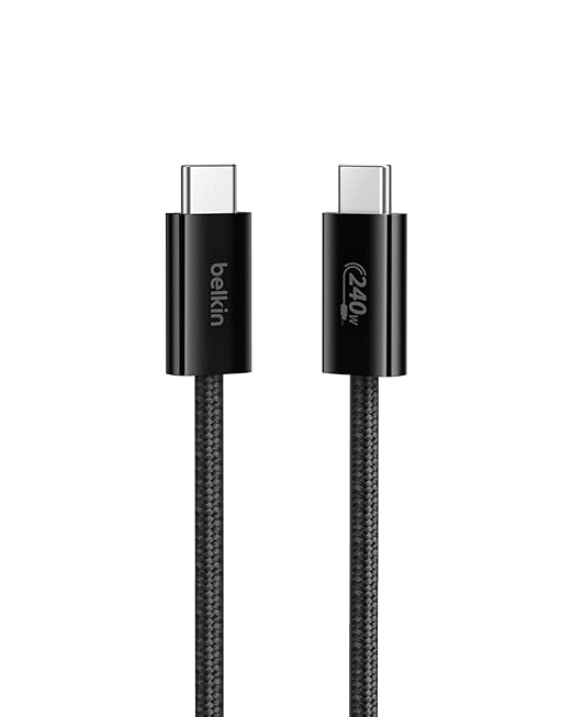 Belkin USB C to USB C Cable, 3.3ft, 240W - Type C Charger, iPhone Charger Cord, Soft, Braided, Flexible for iPhone 16, Galaxy S25, Pixel 9, MacBook, Chromebook, iPad Pro, Switch Steam Deck – Black