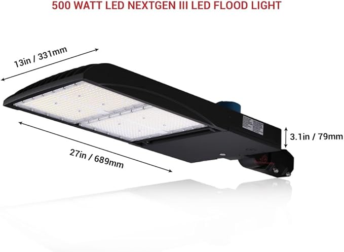 High Voltage 277-480V - 500 Watt NextGen III LED Shoebox Lights - 70,000 Lumen - 5000K - Dimmable - Slip Fit Mount - Without Photocell - Wattage Selectable