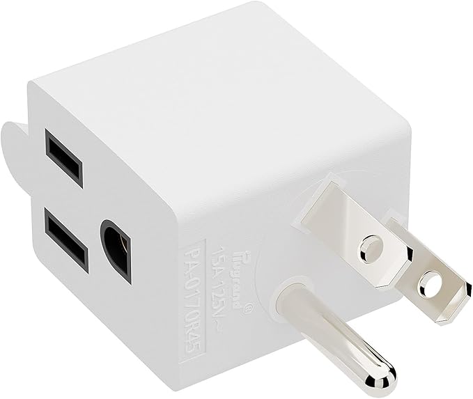 90 Degree Adapter Right Angle USA 3-Prong Male-Female Adapter,90 Degree Angled USA Male Female Power adapter, 5-15P to 5-15R Direction Changer Space Save Adapter White PA-0170R45W