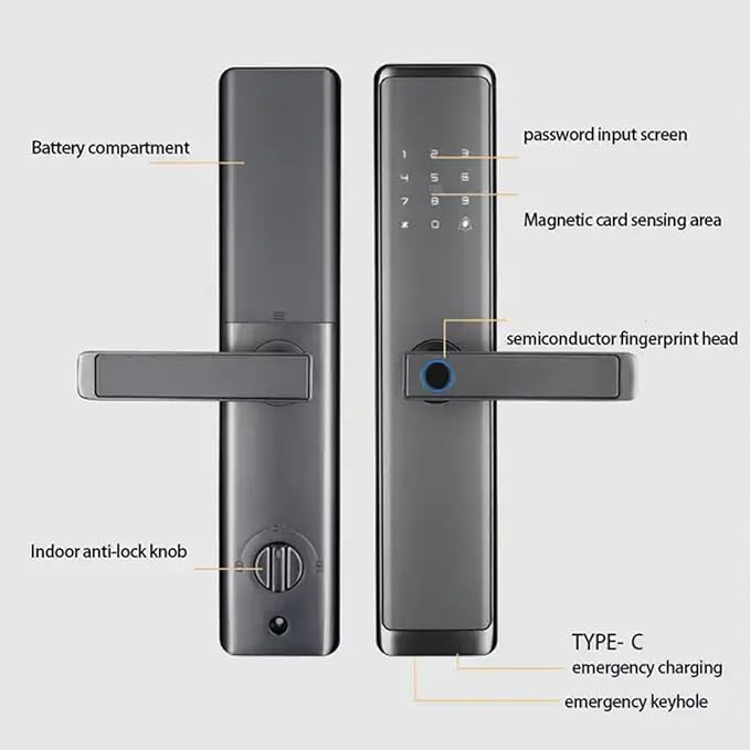 Keyless Entry Smart Lock with Handle, WiFi Door Lock with Tuya APP Control, Door Locks with Keypads, Anti-Peeping Password, Auto Lock & One Touch Unlock
