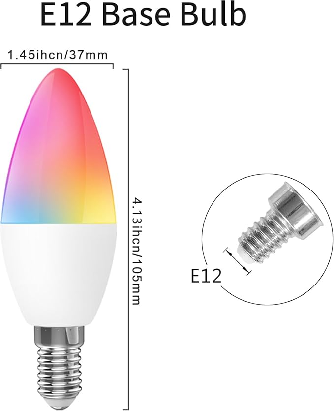 Matter Smart Color Changing Light Bulbs, E12, 2.4G WiFi 300 lumens, HomeKit Compatible, Works with Siri/Alexa/Google Assistant/Smart Life, C37, 3 Pack