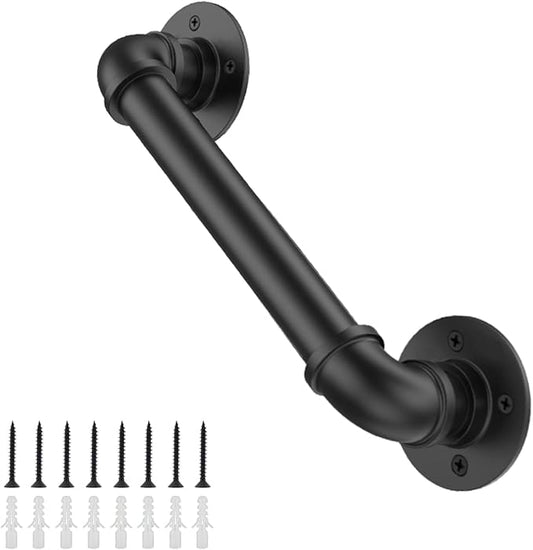Willstar 1FT Industrial Staircase Handrail Non-Slip Pipe Bar Foot Rail Wall Mount Stair Rail Vintage Grab Bar for Steps Black Iron Pipe Handrail for Outdoor Indoor Stairs Loft Porch Hand Rail (1ft)