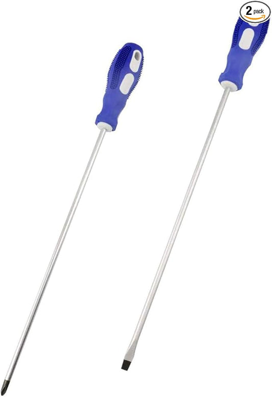 Slotted and Phillips Screwdriver, 10" Long Cross-head & Flat Blade （PH2-）, 2 Packs Magnetic Screwdriver with Rubber Handle (10 inch)