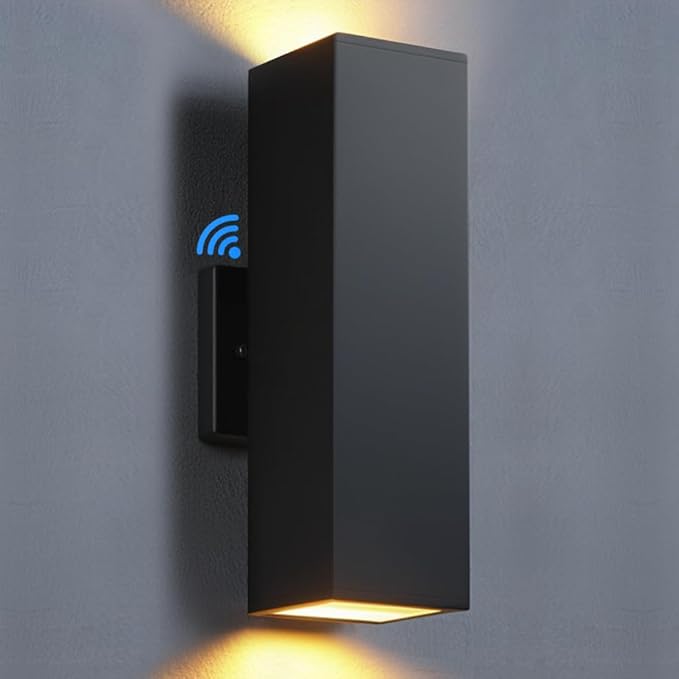 SHIMR Modern Outdoor Wall Lights Dusk to Dawn, Square Matte Black Outdoor Sconce with Bulbs Include Aluminum Anti-Rust Exterior Lighting Fixtures Up and Down Lights for House Porch Garage [ETL Listed]