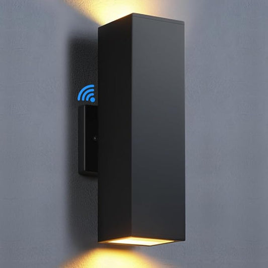 SHIMR Modern Outdoor Wall Lights Dusk to Dawn, Square Matte Black Outdoor Sconce with Bulbs Include Aluminum Anti-Rust Exterior Lighting Fixtures Up and Down Lights for House Porch Garage [ETL Listed]