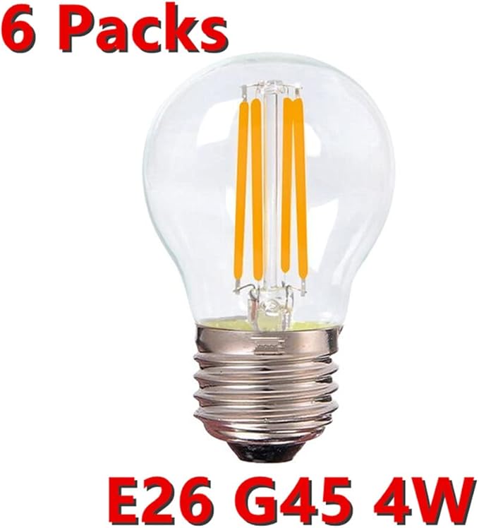LED Edison Light Bulbs, Non-Dimmable 4W G45 2700 Kelvin E26 LED Bulb, 40W Incandescent Equivalent Warm White Light Bulb for Tiffany Large Table Lamp, Home Pendant Light, Ceiling Fans (6 Packs)