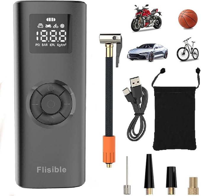 Air Compressor Portable Tire Inflator, 9000mAh Electric Air Pump, 150PSI Bike Pump Cordless Fast Inflate with Pressure Gauge & LED Light & LCD Display for Cars, Bikes, Balls, Motorcycles,Black