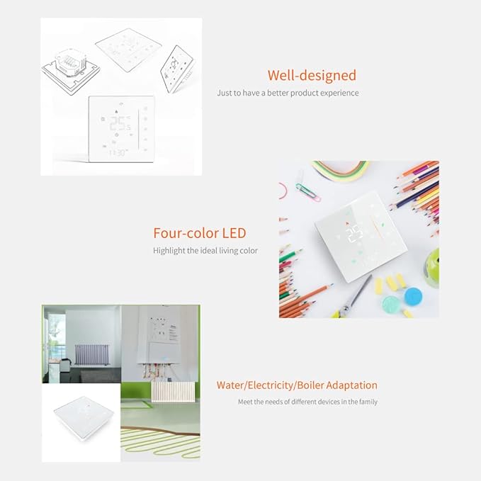 Matybobe WiFi Smart Thermostat Temperature Controller Weekly Programmable Supports Touch Control/Mobile APP/Voice Control Compatible with Alexa/Google Home, for Water Heating 5A Black