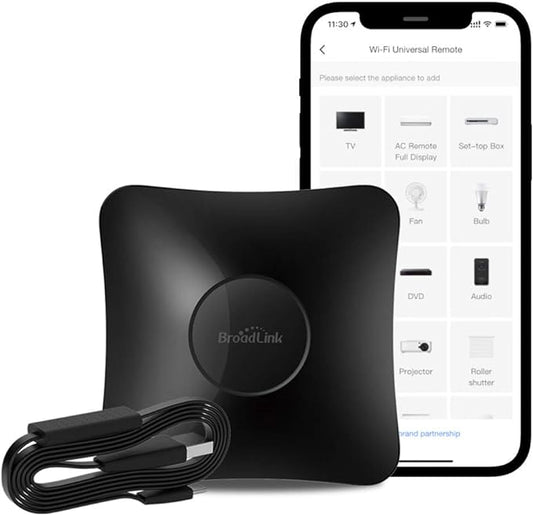 BroadLink RM4 pro Smart Remote and Sensor Cable Set RM4 pro S (2.4 GHz Wi-Fi Only), Universal IR RF Remote Control Hub with Temperature Humidity Monitor USB Cable, Works with Alexa & IFTTT