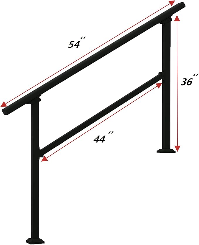 Handrails for Outdoor Steps,1-4 Step Stair Handrail & Indoor Stair Railing Kit，Black Railings for Outdoor Steps and Hand Rails for Seniors for Porch（4 Step）
